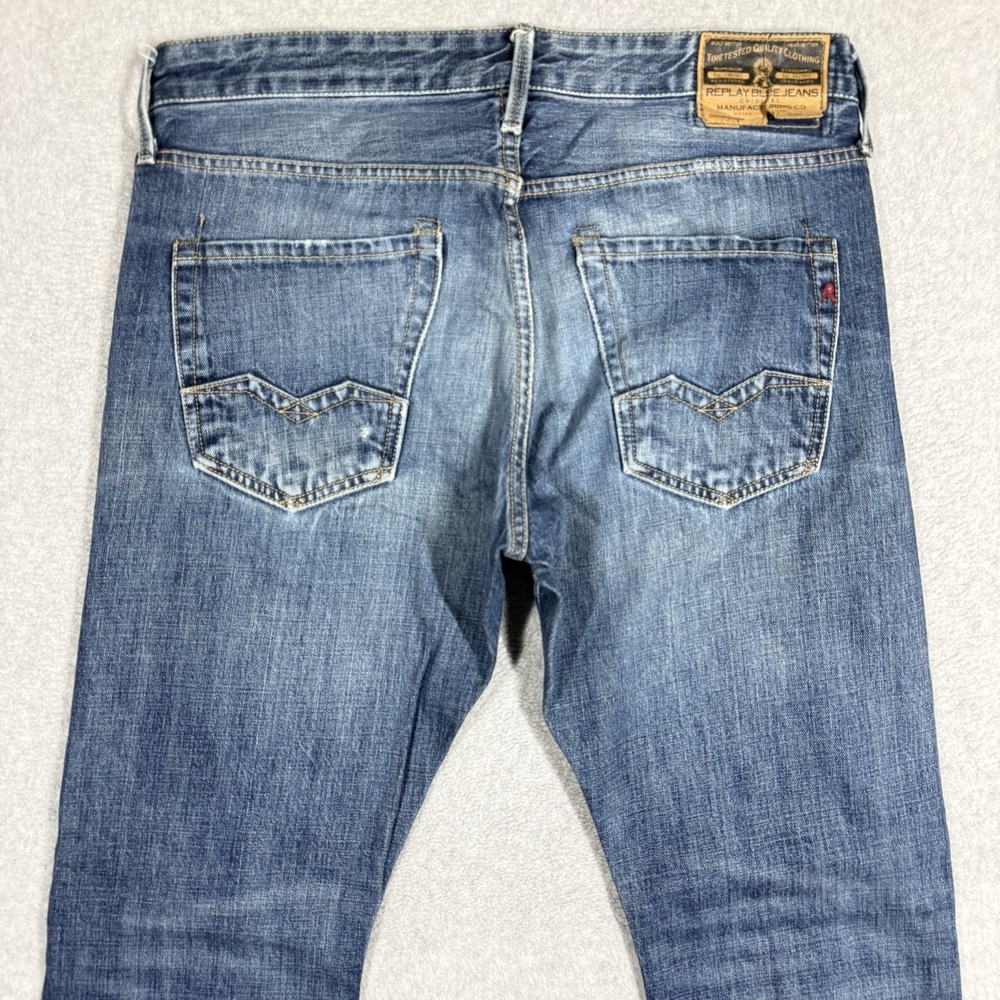 Replay Jeans Mens 34x34 Waitom STRAIGHT Leg M983 Button Fly Faded Whiskered - Picture 5 of 16
